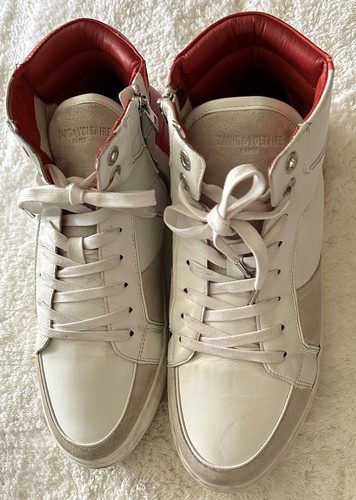 Mens Zadig & Voltaire High Top Red White Leather Sneakers Size 44 11 - Picture 11 of 11