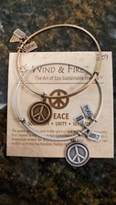 Wind and Fire PEACE Expandable, Stackable Bangle Bracelet  WITH Charm
