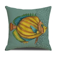 18" Coastal Coral Throw Pillow Cover Ocean Seashell Sea Turtle Bird Cushion Case