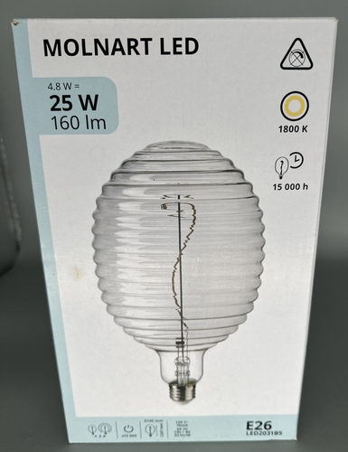 IKEA MOLNART LED Bulb 25W E26 160 lm Large Balloon Lined Ribbed Glass Gray Tint