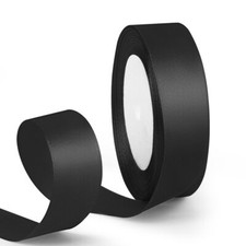 1 Inch 25 Yards Satin Ribbon Black Solid Color Fabric Ribbon for Gift Wrappin...