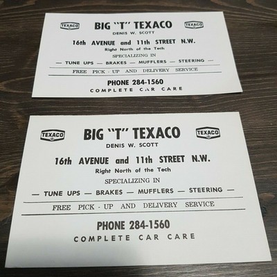6" Dealer Ad Big T TEXACO GAS Black Car Care REMINDER Brakes Gas Oil