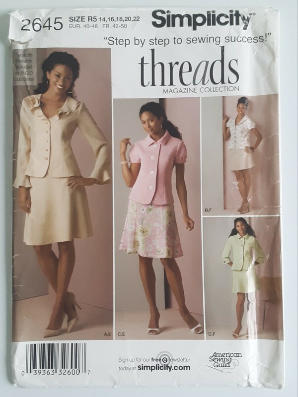 SIMPLICITY #2645 MISS SIZES 14-16-18-20-22 SKIRT & JACKET SUIT PATTERN UNCUT