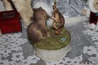 Vtg Music Box Mama Baby Racoons Bisque Porcelain MSR Imports 1980s plays!! — photo 7