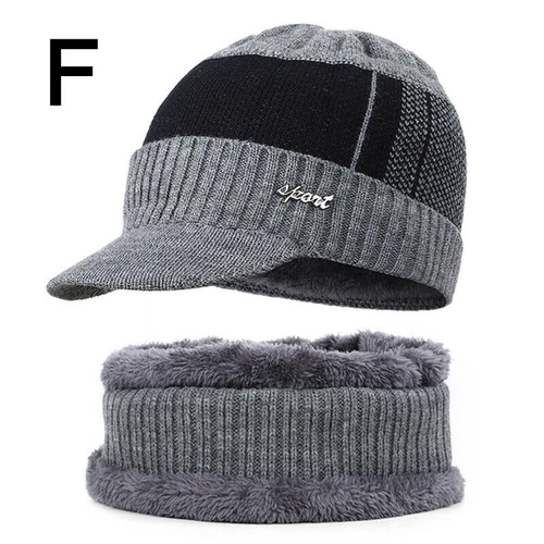 Outdoor Warm Winter Peak Peaked Beanie Visor Fleece Lined Hat Cap With Scarf - Picture 14 of 28