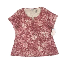 NWT Liz Claiborne Blouse Womens 3X Pink Rose Floral Round Neck Cottagecore Boho