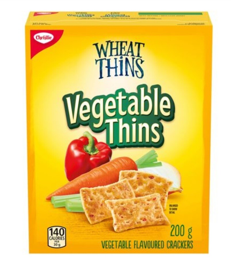 3 Boxes Of Christie Wheat Thins Vegetable Thins Crackers 200g Each