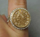 3.00Ct Round Cut Moissanite 1851 Dollar Coin Vintage Ring 14K Yellow Gold Plated