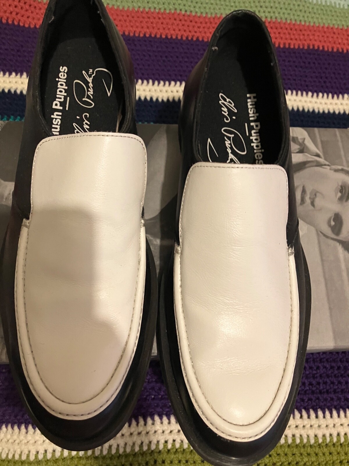 HUSH PUPPIES HP X ELVIS PRESLEY SLIPON BLACK WHITE LOAFERS SHOES SIZE
