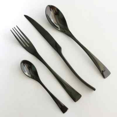 Flatware Set Black Dinnerware Teaspoon Cutlery Food Tableware