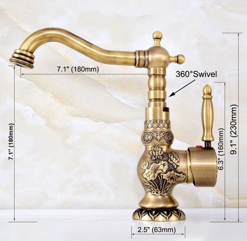 Antique Brass Carved Flower Pattern Kitchen Sink Faucet Swivel Mixer Tap msf127 - Picture 2 of 9