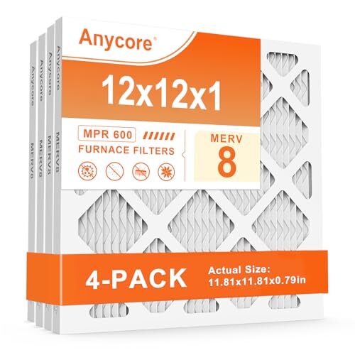 12x12 AC Furnace Air Filter, MPR 600, MERV 8, 4 Pack, Pleated, HVAC 