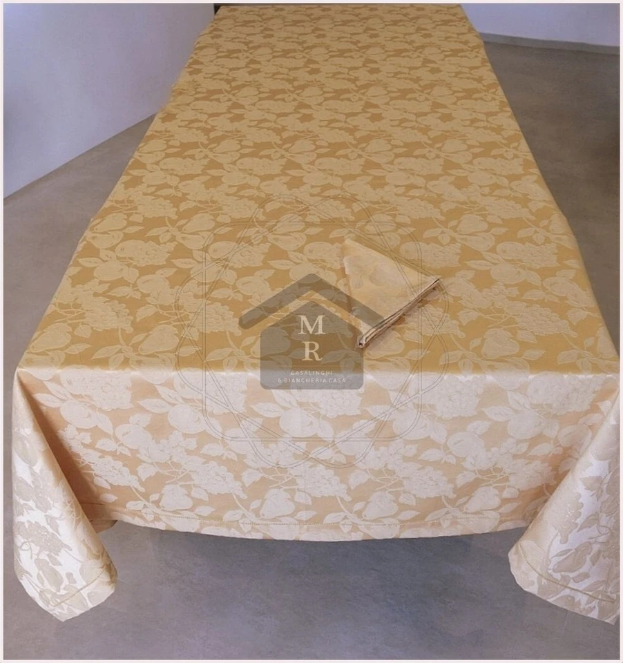 Tovaglia Fiandra Jacquard 100% Cotone Oro con Tovaglioli – Motivo Frutta, 12/18 - Imagen 2 de 4