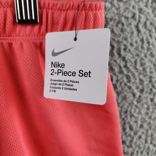 NIKE Swoosh Logo Print Mesh Shorts Girls 6X Coral Pink Elastic Waist Pull On - Picture 4 of 13