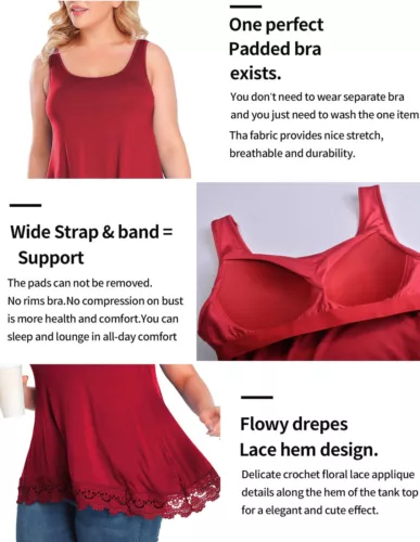 Integrierter BH Damen Trägershirt Tank Tops lässig lockere Passform Bluse Top Umstandsmode Tank Top - Bild 12 von 54