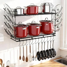 Pot Rack Wall Mounted, 22''-30'' Length Expandable, 3 Level Height Adjustable, 2