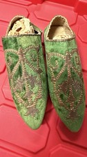 Antique 19thC Ottoman Turkish Velvet Slippers - Hand Embroidered Metallic Gilt