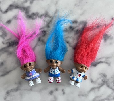 Lot of 3 Mini 1990s Treasure Trolls Multicolor Jewel Bellybutton Various Outfits