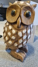 Large Solid Wood Carved Owl Ornament