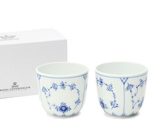 Royal Copenhagen Blue Fluted Plain Pair Cup Set 130ml Porcelain Denmark w/Box