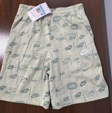 Nike Sportswear NWT Club Shorts Boys Medium Green All Over Print Drawstring
