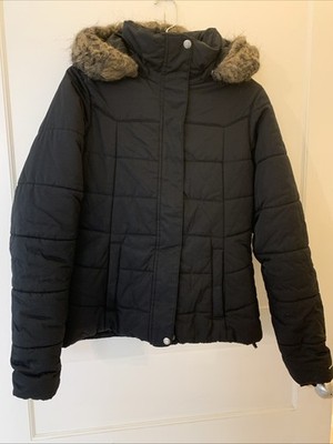 Columbia M Puffer Jacket Fur Trimmed Removable Hood Black Omni Shield
