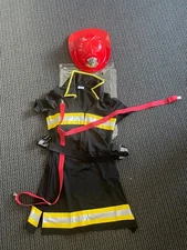 Fire Fighter Costume, Black and Red with hat, belt, overalls - Spirit Halloween 