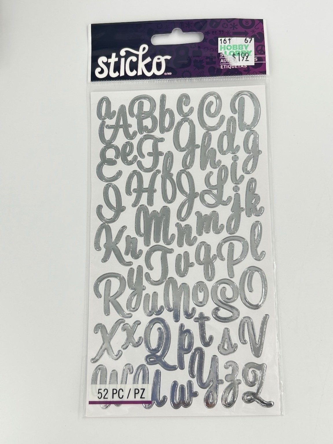 EK Success Sticko Puffy Alphabet Stickers Silver Foil 52 Pc