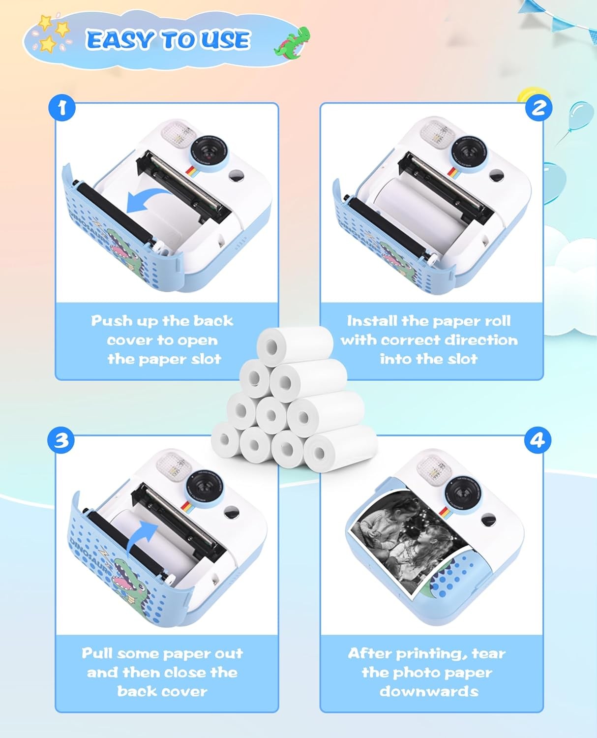 Thermal Paper, 10 Rolls Refill Print Paper for Kids Instant White 