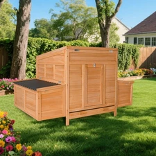 59" Chicken Coop with 2 Large Nesting Boxes, Wooden Hen House for 4-6 Chickens