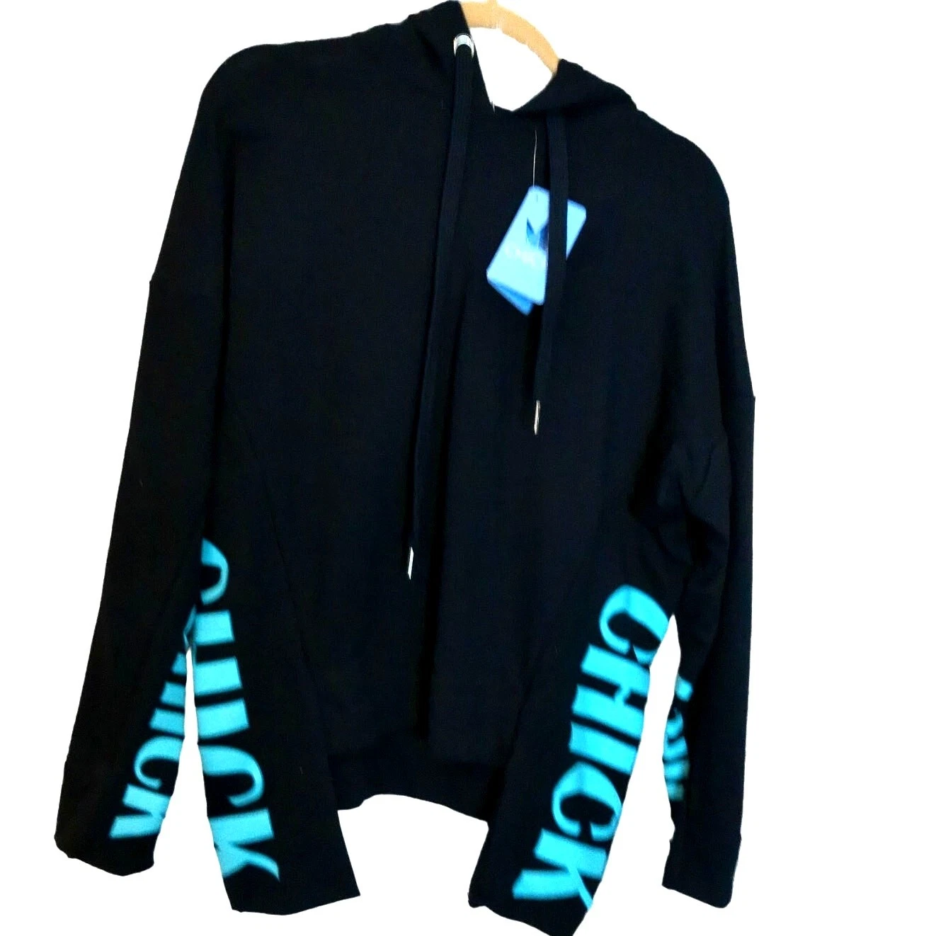 Chick NYC Indie Streetwear Graphic Hoodie Black Neon Asymmetric Size XS New