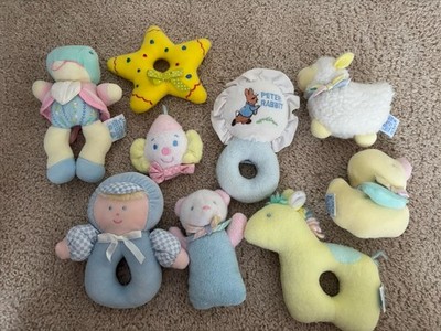 Vintage plush  Eden Rattles Lot of 9 Pastel Teddy Bear Duck Lamb Clown Frog