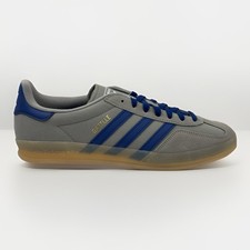 Size 13 Men  s Adidas Gazelle Indoor  Silver Pebble Victory Blue  JQ8390 New