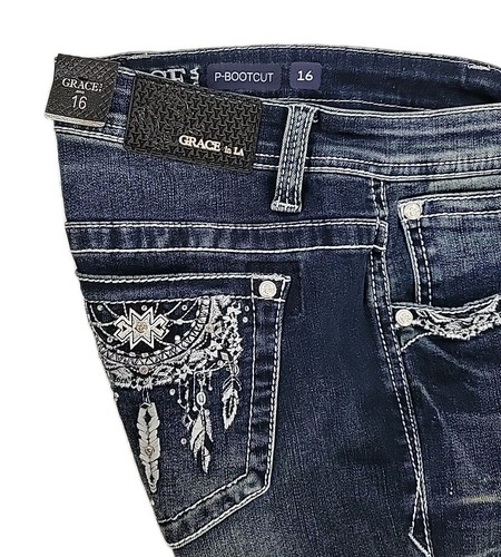 Grace in LA Damengröße 16 P-Bootcut-Jeans Longhorn verzierte Taschen neu mit Etikett