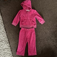 Girls Pink Velour Tracksuit Age 12 Months/1 Year Maggie And Zoe