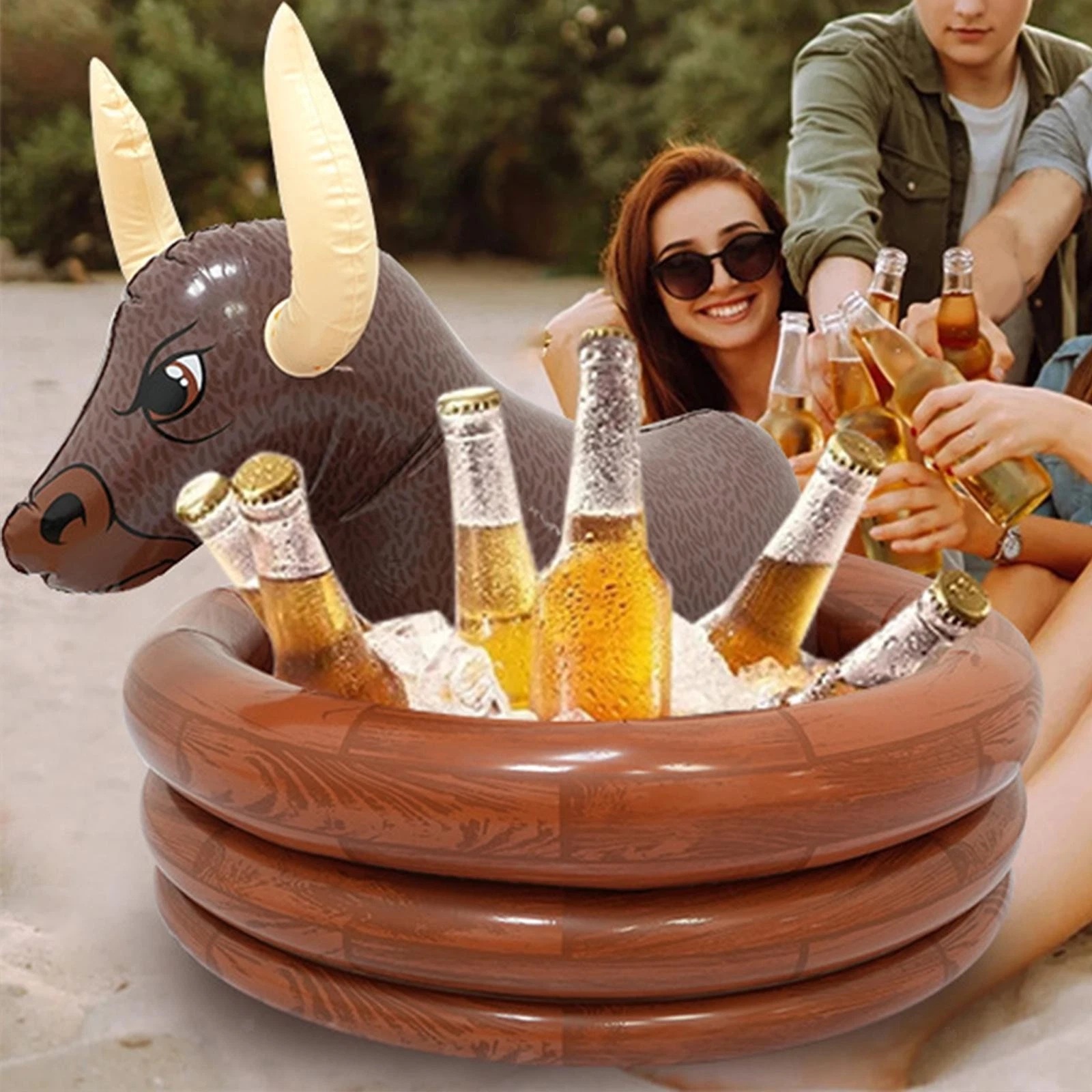 Inflatable Water Bull Cooler Gift Portable Beverage Cooler Ice Holder Drink