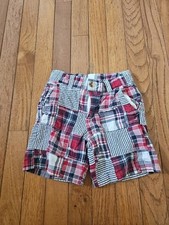 Janie and Jack Blue Red White Plaid Patchwork Shorts Boys Size 2T 4th Of July