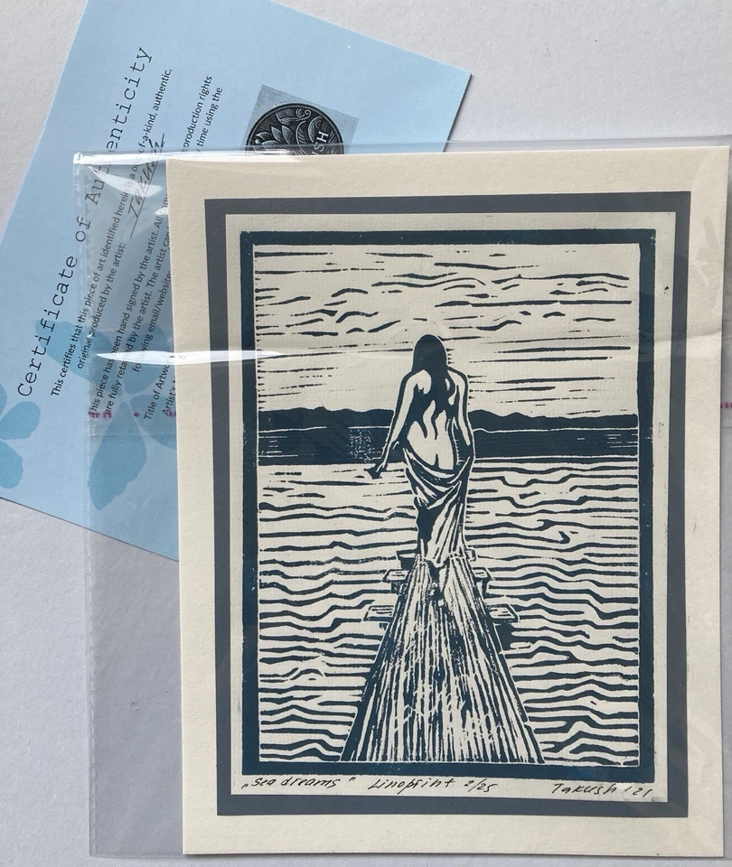 Original Linolschnitt Druck „Sea Dreams“ 18cm/23cm Handgefertigt - Bild 3 von 3