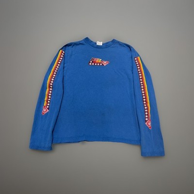Vintage Y2K Roxy Womens Long Sleeve Size Medium Blue Shirt With Sleeve Graphics 
