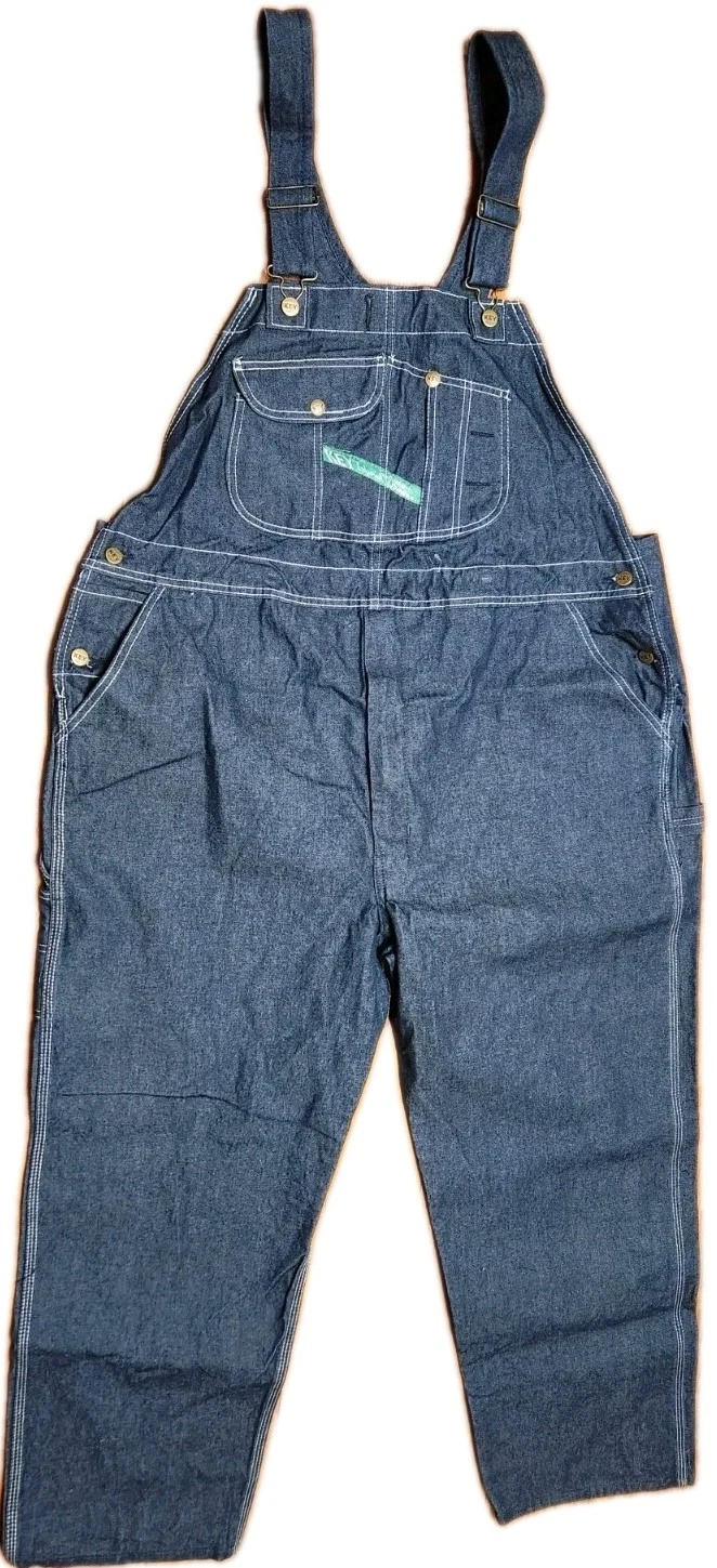 KEY IMPERIAL Bibs Overalls Men's 46x30 Denim Work Farmer Vintage Dark Blue Jean