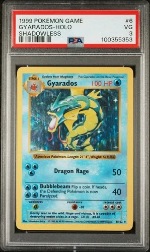 Gyarados - 6/102 - PSA 3 VG - Holo (Shadowless) 3634 Pokemon Base Set WOTC ERA
