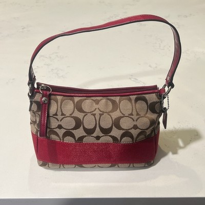 COACH Iconic Brown  Shoulder Bag With Red Accents 