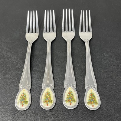 Fiesta Salad Fork Christmas Tree Stainless 7.25'' Flatware  lot of 4