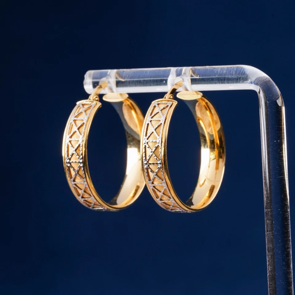 14k Two Tone Gold Roman Numeral Hoop Earrings (11) - Image 2 of 3