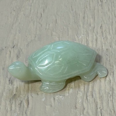 Turtle Figurine Small Green Stone Hand Carved Jade Style Paperweight Decor