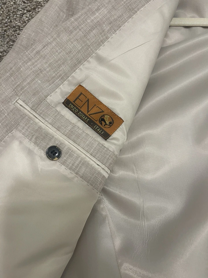 Abrigo Deportivo Enzo Tovare Italia Lino Hombre 48 Largo Beige Informal Playa  Foto 2 de 4