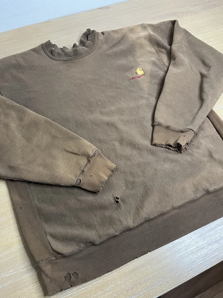 Carhartt Vintage Envejecido Cuello Redondo Resistente Exterior Marrón Años 90’s Foto 2 de 4
