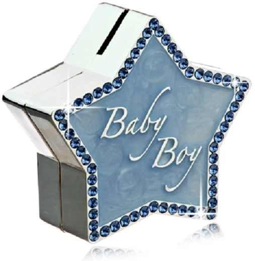 Der funkelnde Stern als Sparkasse - Versilberte Spardose Baby Boy Blau - Bild 1 von 1