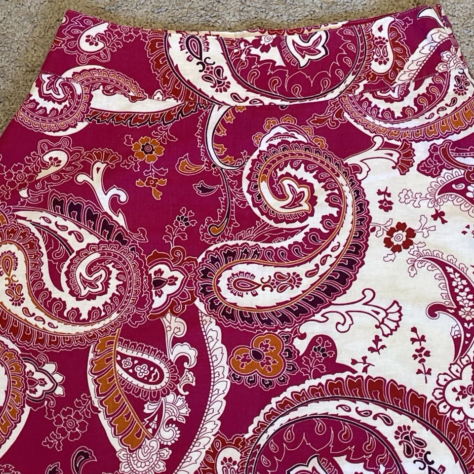 Falda Midi Liz Claiborne Años 90 De Colección Talla 4 Rosa Paisley Dopamina Mezcla de Lino Lujo Foto 2 de 4