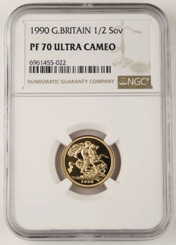Great Britain UK 1990 1/2 Half Sovereign 0.1177 Oz AGW Gold Proof Coin NGC PF70